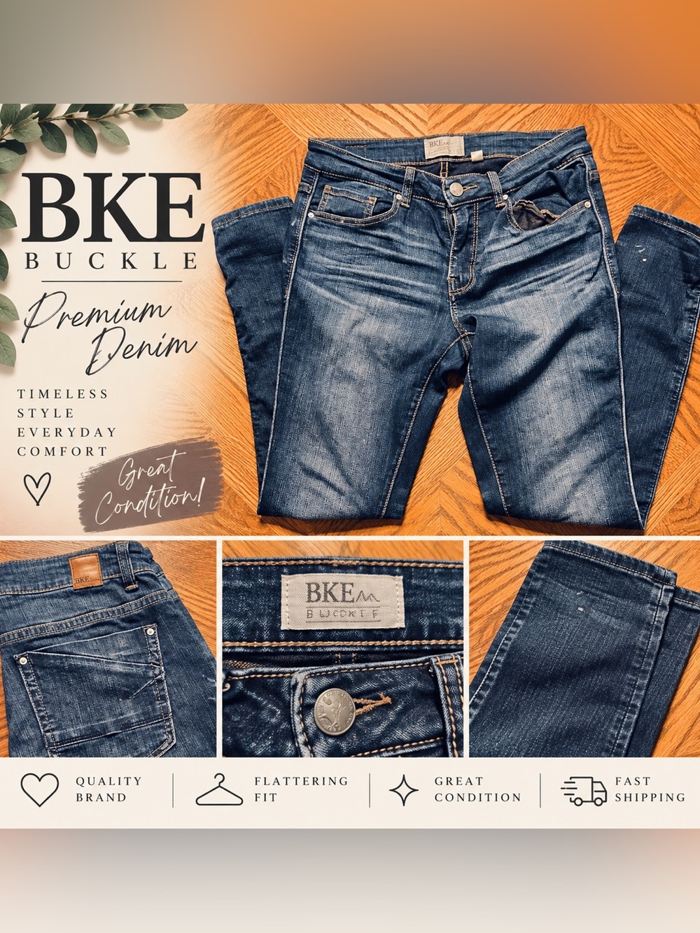 BKE Men Slim Straight Jeans in Dark Blue Wash